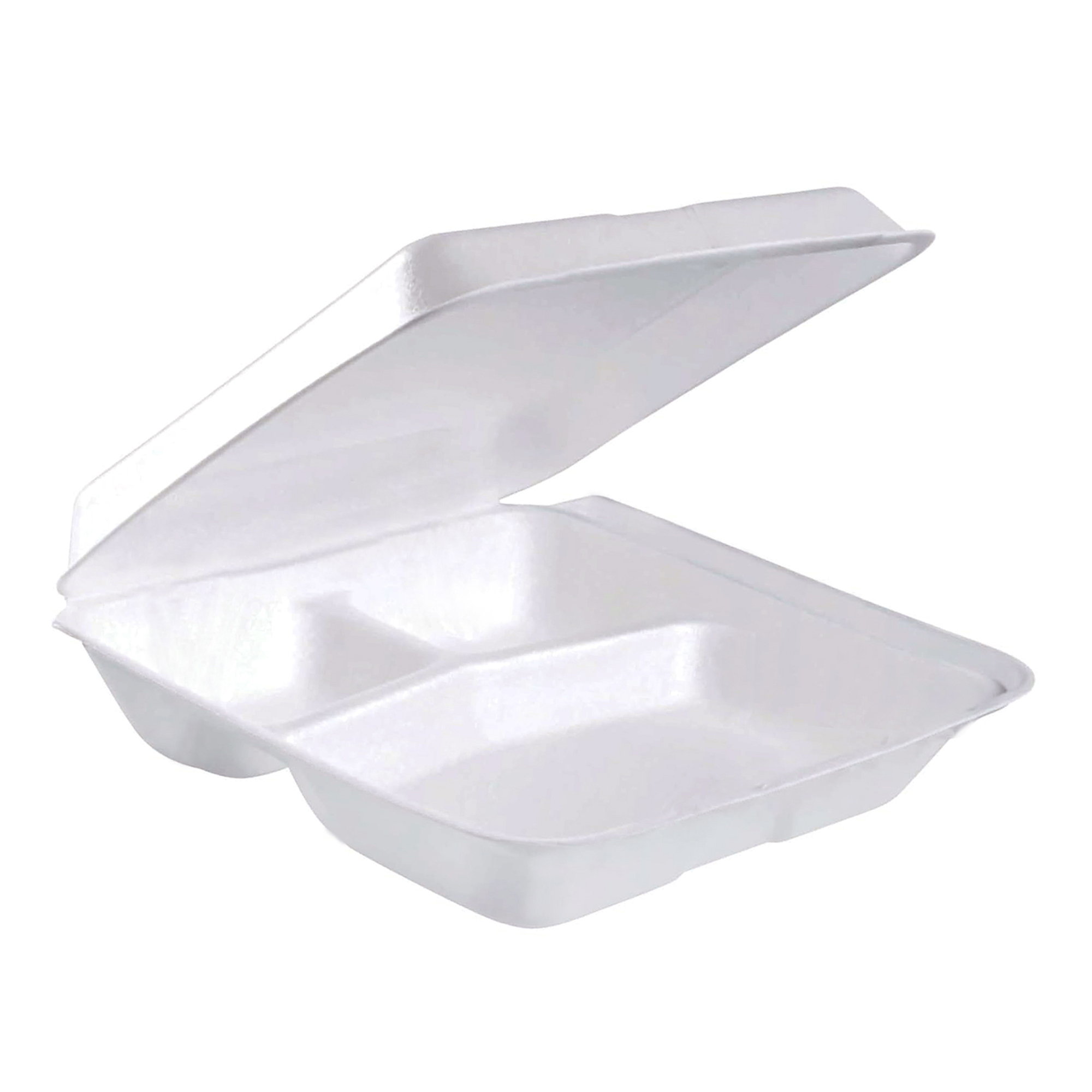 8 Inch White Foam Hinged Lid Containers Three Compartment - Continental ...