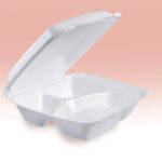 9 inch white foam 3 compartment lid containers